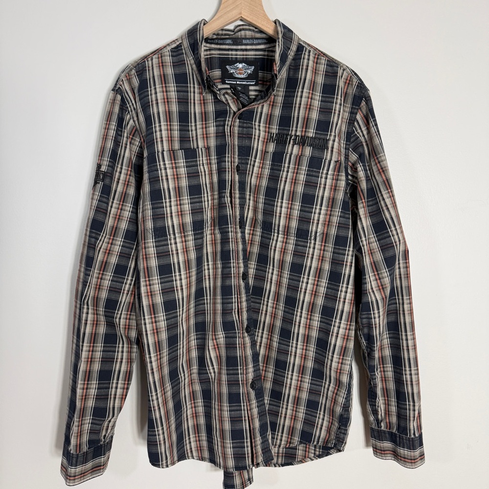 Harley-Davidson Navy and Red Plaid Shirt
